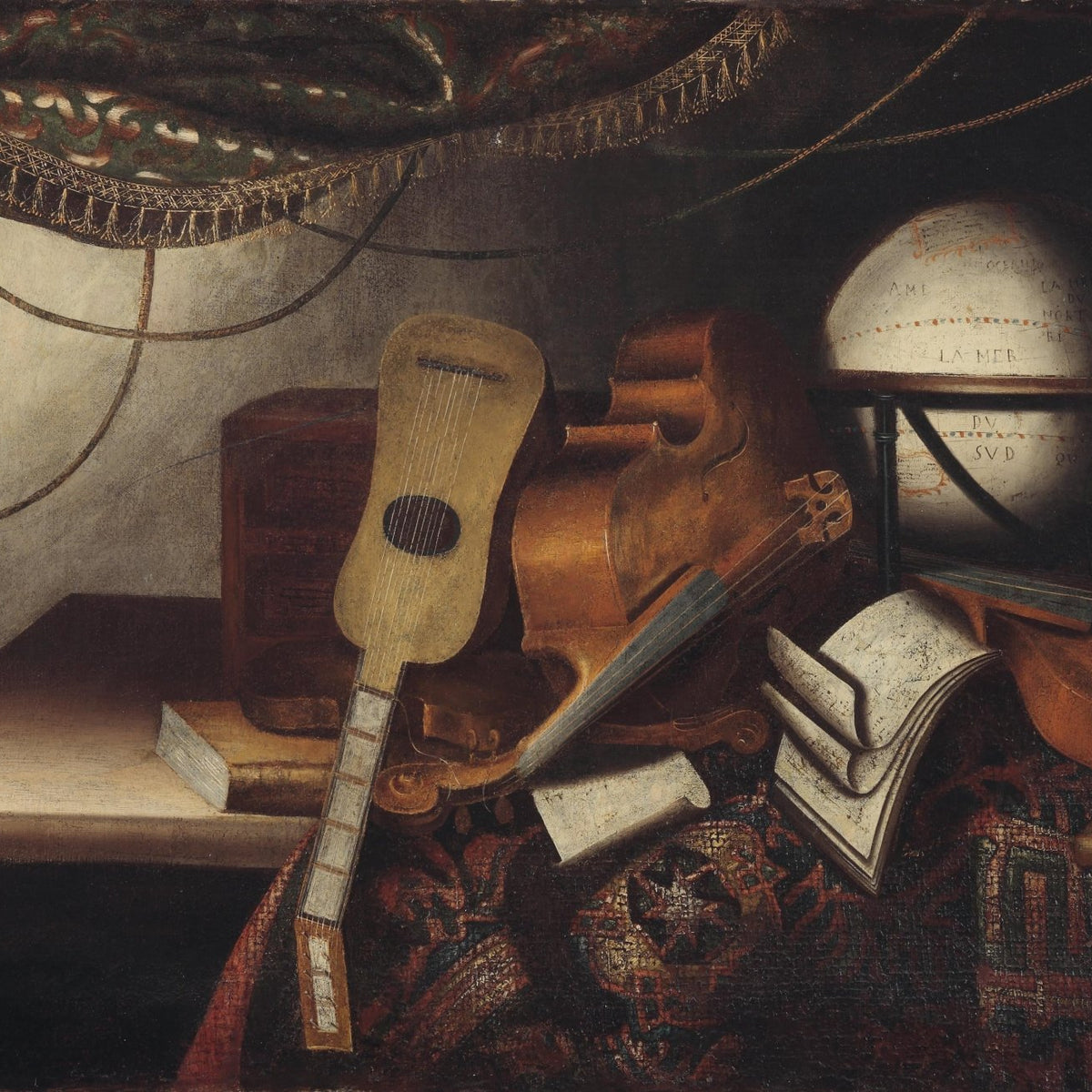 Still Life Oil Painting - Violin, Lute and Globe - Oil Painting Haven