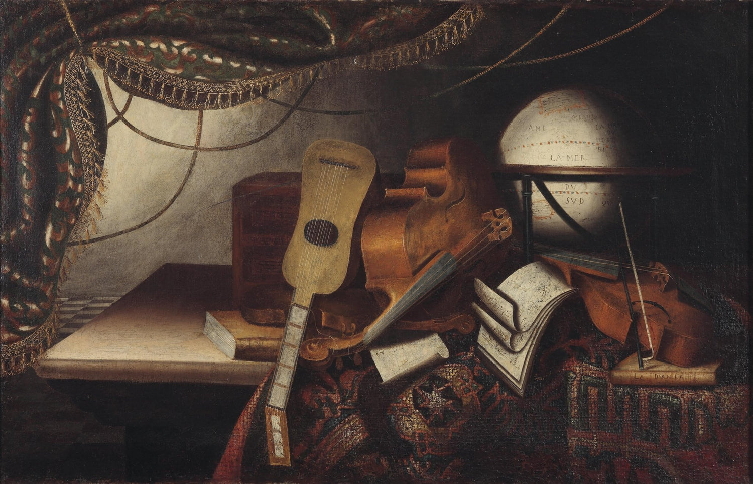 Still Life Oil Painting - Violin, Lute and Globe - Oil Painting Haven