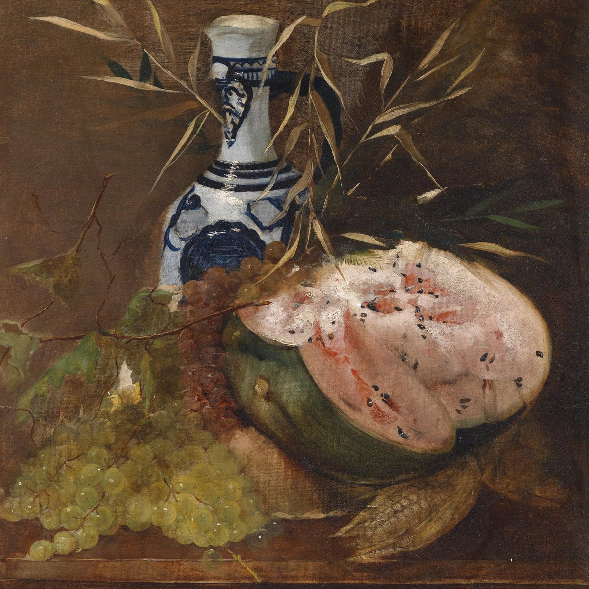 Still Life Oil Painting - Watermelon and Grapes - Oil Painting Haven