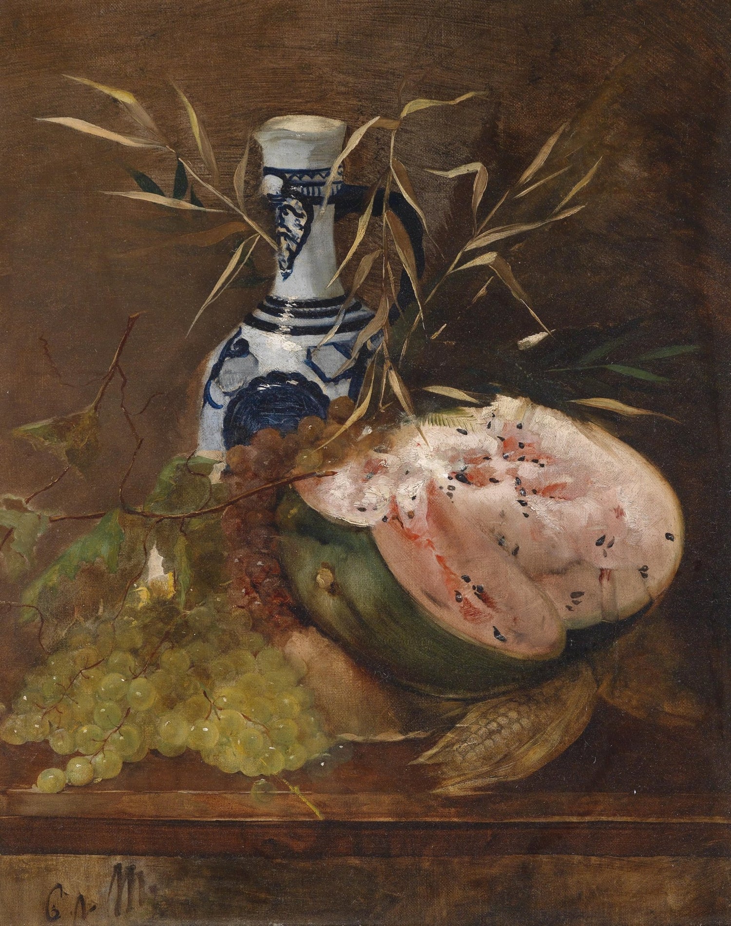 Still Life Oil Painting - Watermelon and Grapes - Oil Painting Haven