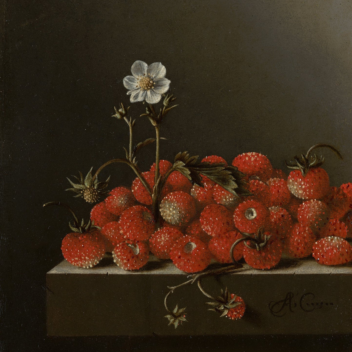 Still Life Oil Painting - Wild Strawberries on Ledge - Oil Painting Haven