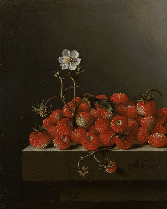 Still Life Oil Painting - Wild Strawberries on Ledge - Oil Painting Haven