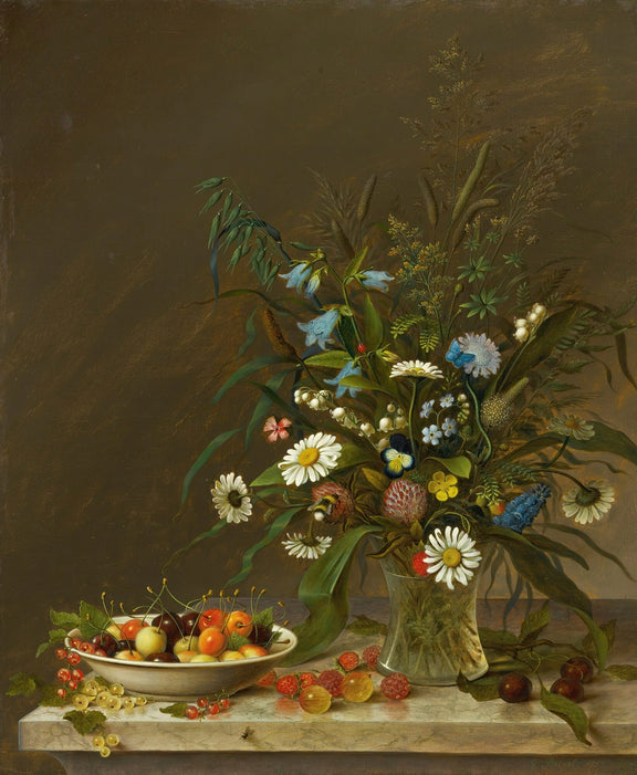 Still Life Oil Painting - Wildflowers and Summer Fruit - Oil Painting Haven