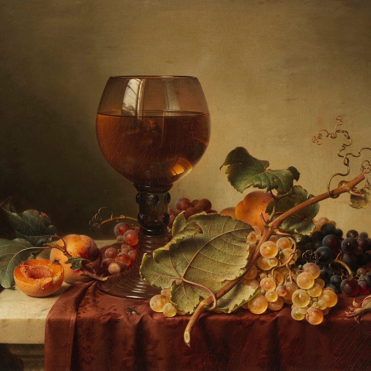 Still Life Oil Painting - Wine Glass and Grapes - Oil Painting Haven