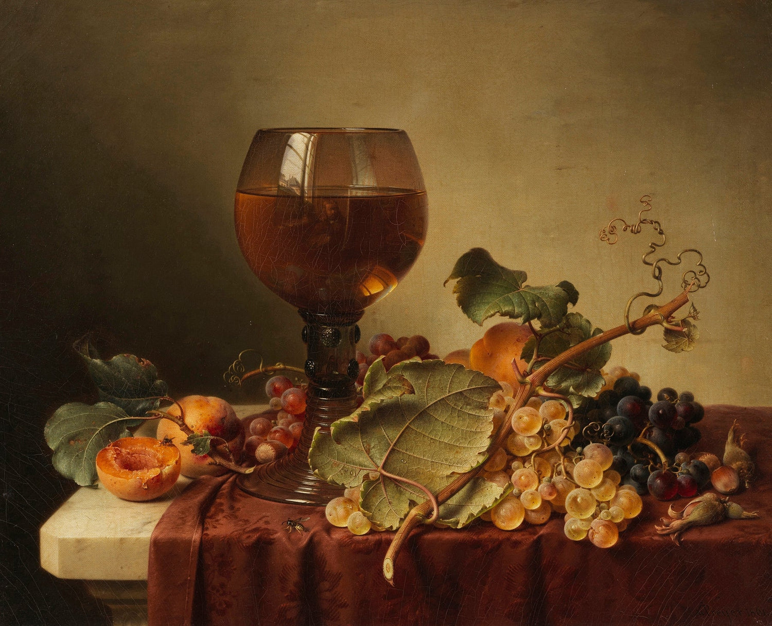 Still Life Oil Painting - Wine Glass and Grapes - Oil Painting Haven