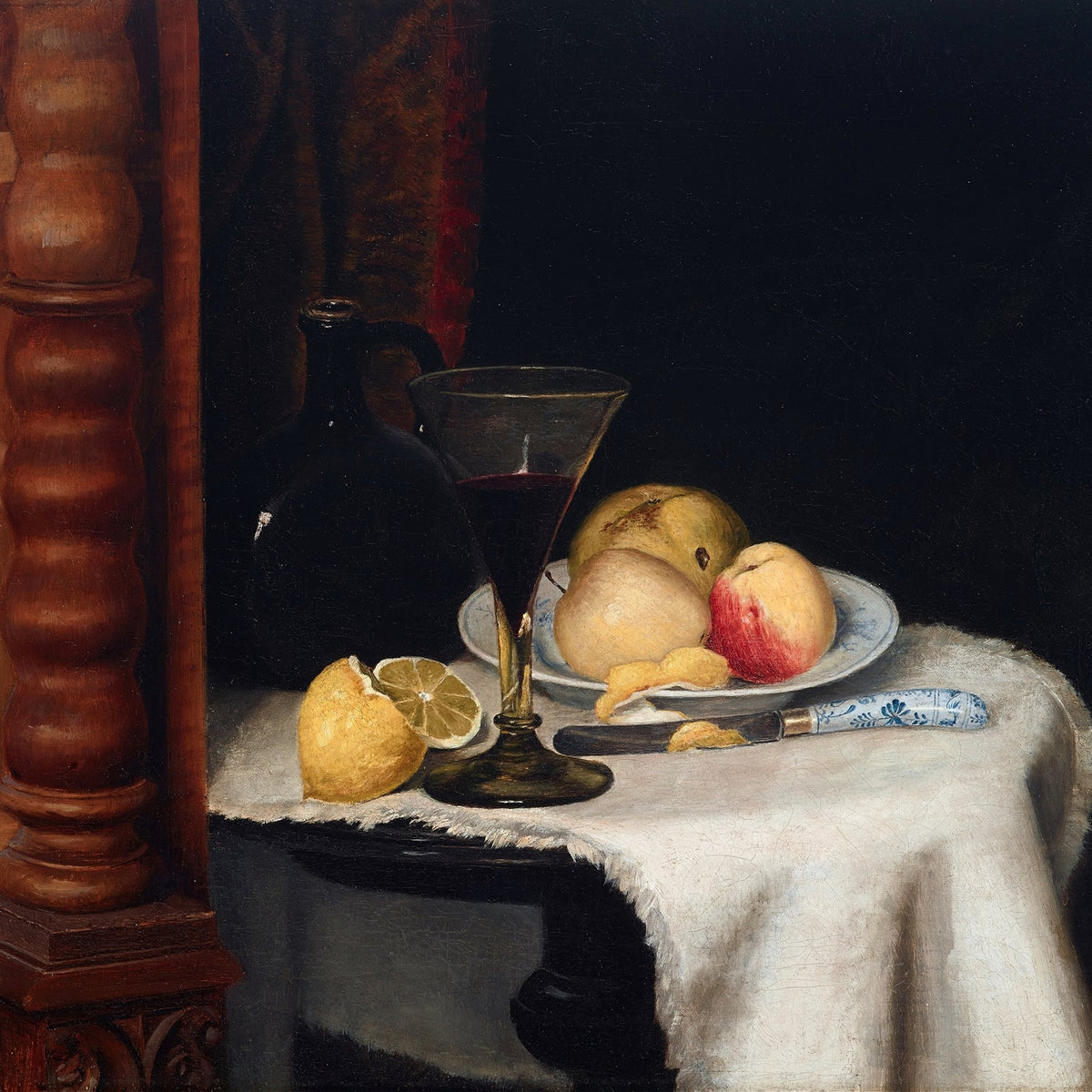 Still Life Oil Painting - Wine Glass and Pears - Oil Painting Haven