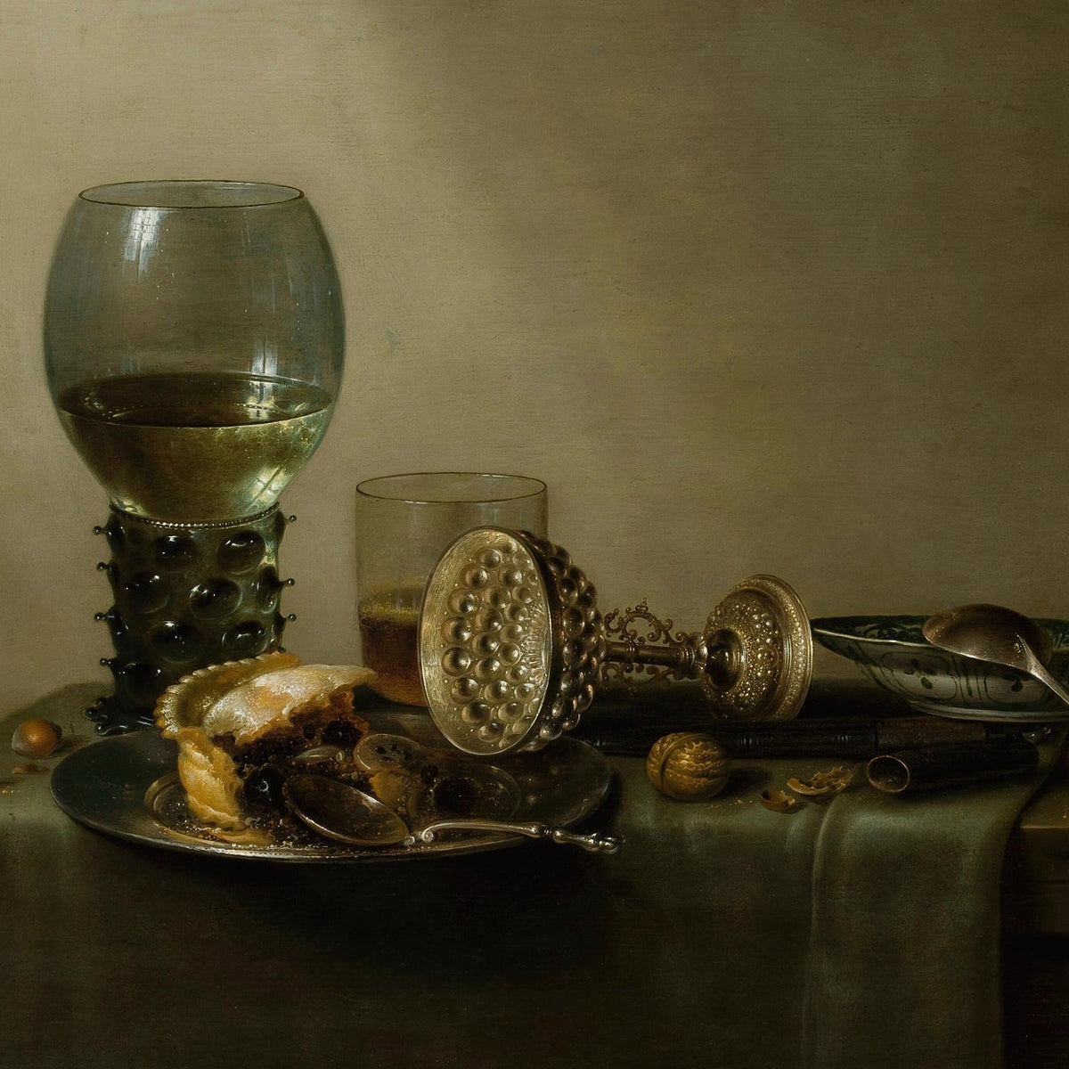 Still Life Oil Painting - Wine Glass and Pie - Oil Painting Haven