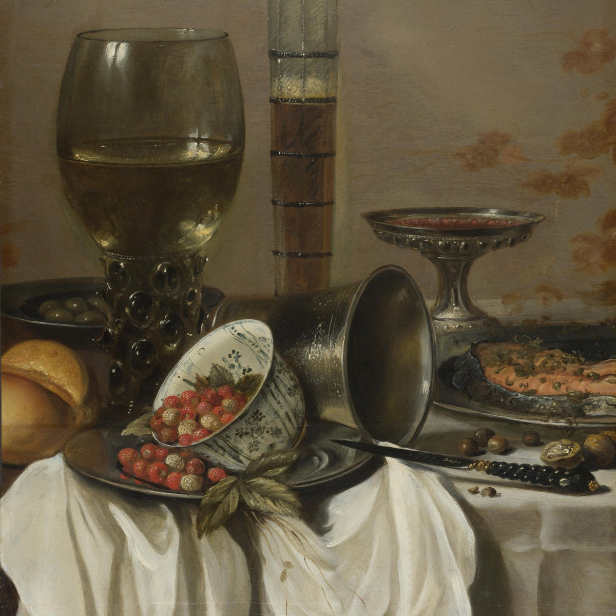 Still Life Oil Painting - Wine Glass and Wild Strawberries - Oil Painting Haven