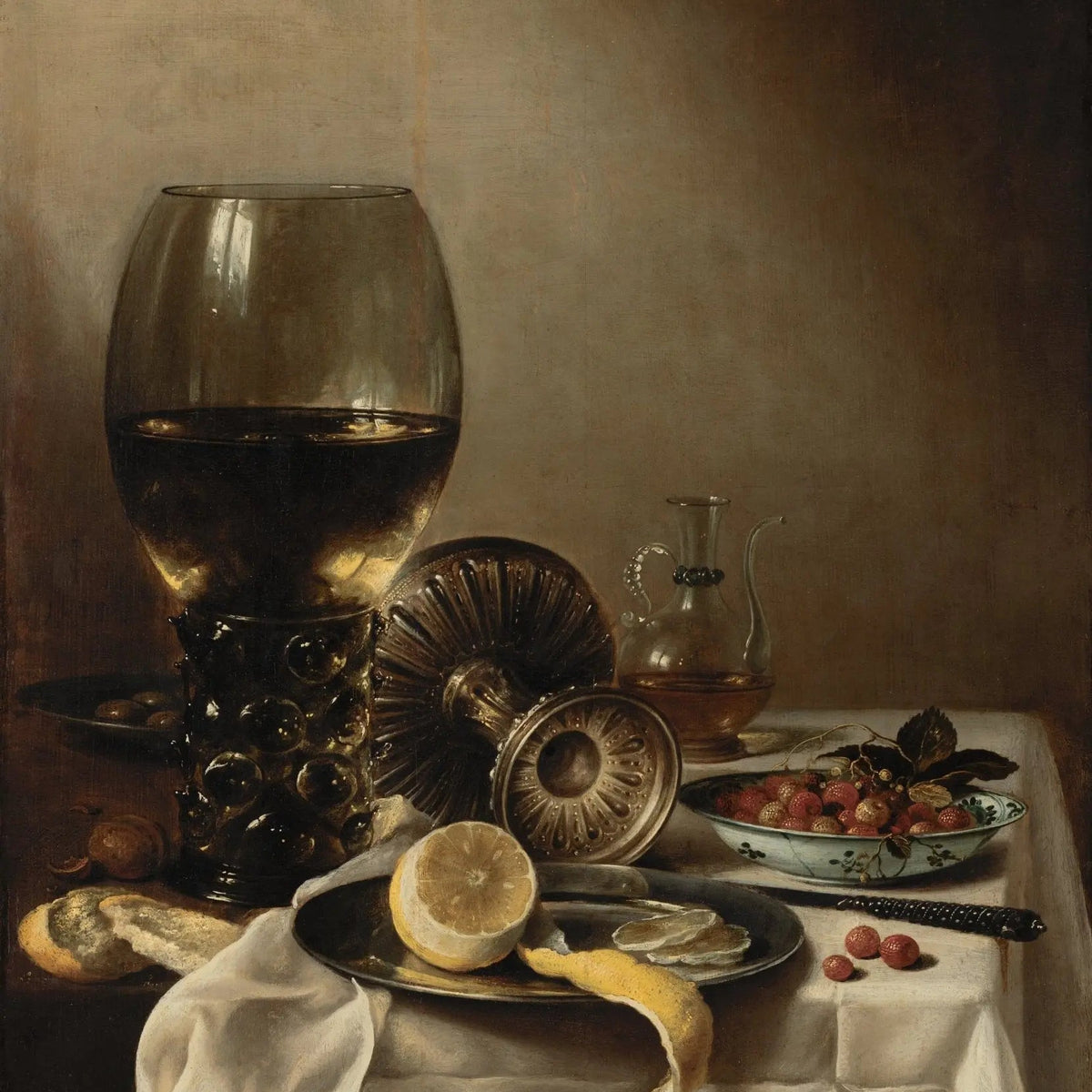 Still Life Oil Painting - Wine Glass, Lemon and Berries - Oil Painting Haven