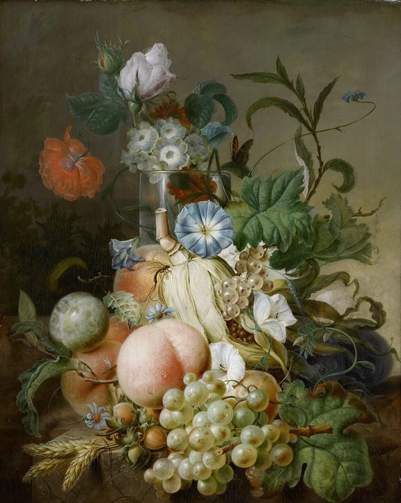 Still Life with Flowers and Fruit in Glass – Floral Oil Painting - Oil Painting Haven