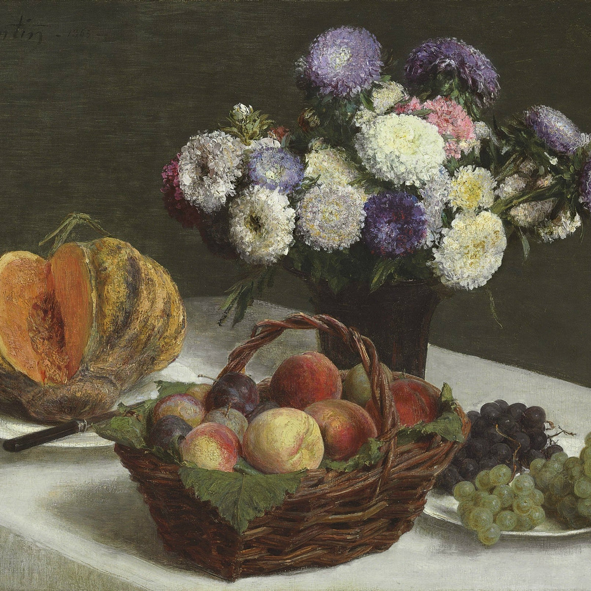 Still Life with Flowers, Fruit, and Pumpkin– Floral Oil Painting - Oil Painting Haven