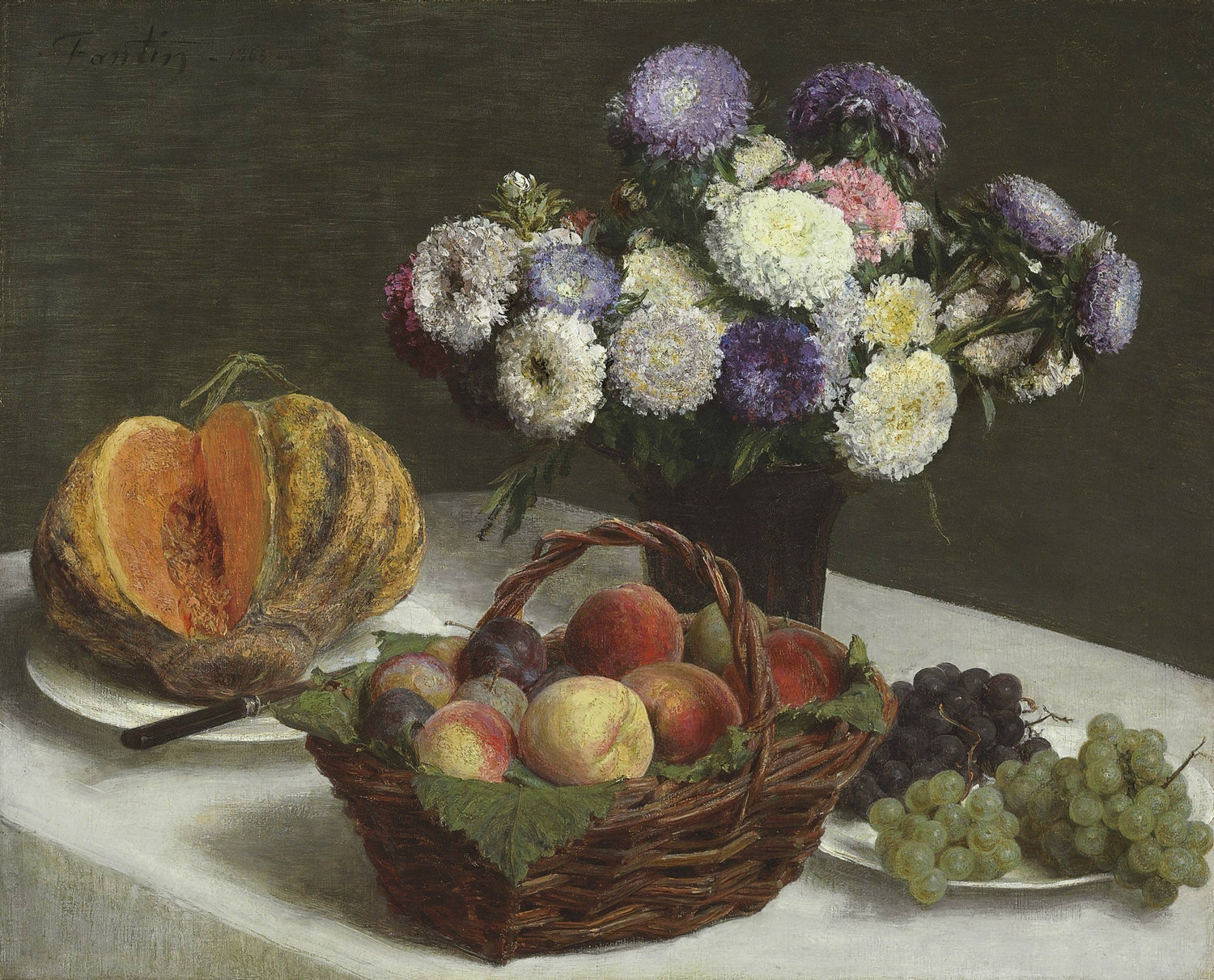 Still Life with Flowers, Fruit, and Pumpkin– Floral Oil Painting - Oil Painting Haven