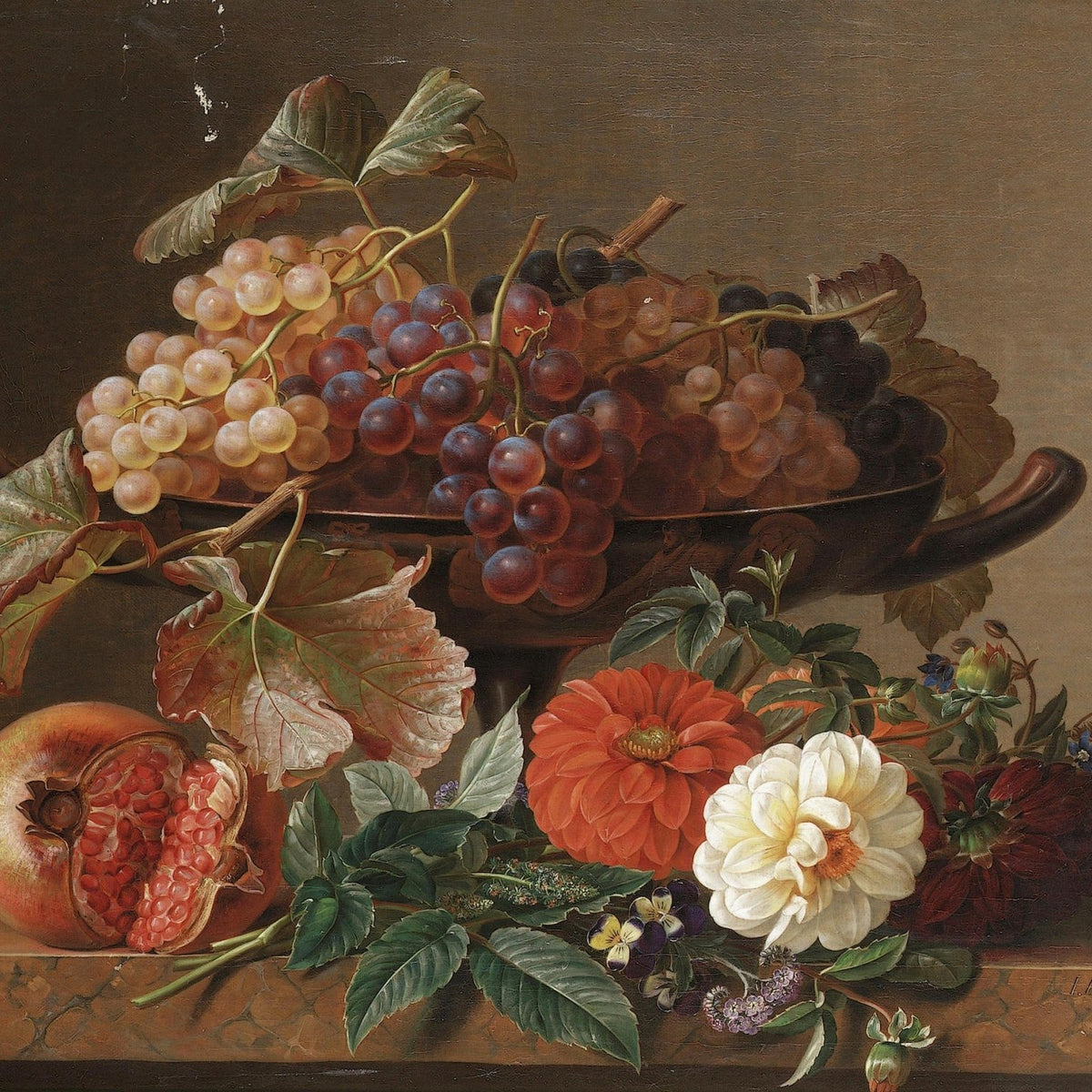 Still Life with Grapes and Flowers – Floral Oil Painting - Oil Painting Haven