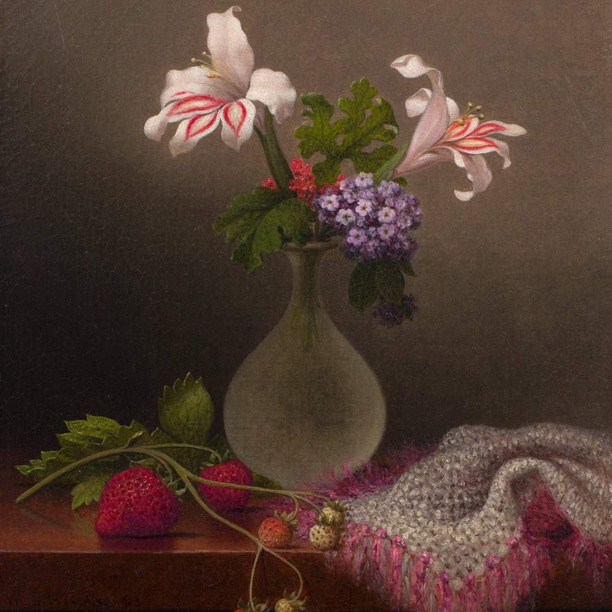 Still Life with Lily, Strawberries and Vase - Floral Oil Painting - Oil Painting Haven