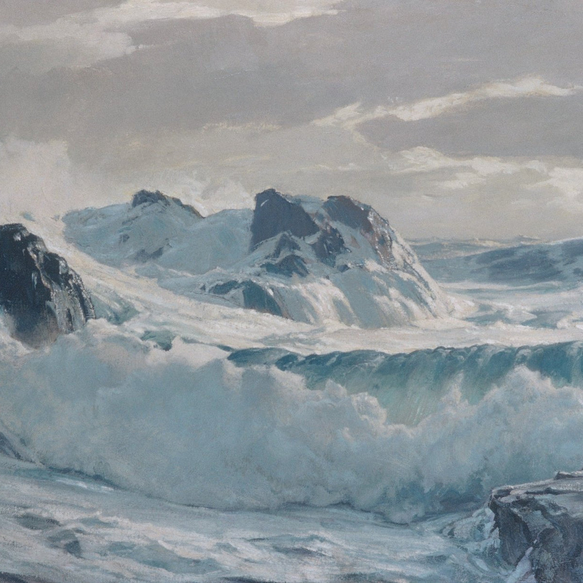 Stormy Ocean Waves Crashing on Rocky Coast - Landscape Oil Painting - Oil Painting Haven