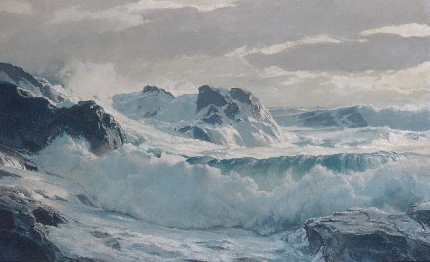 Stormy Ocean Waves Crashing on Rocky Coast - Landscape Oil Painting - Oil Painting Haven