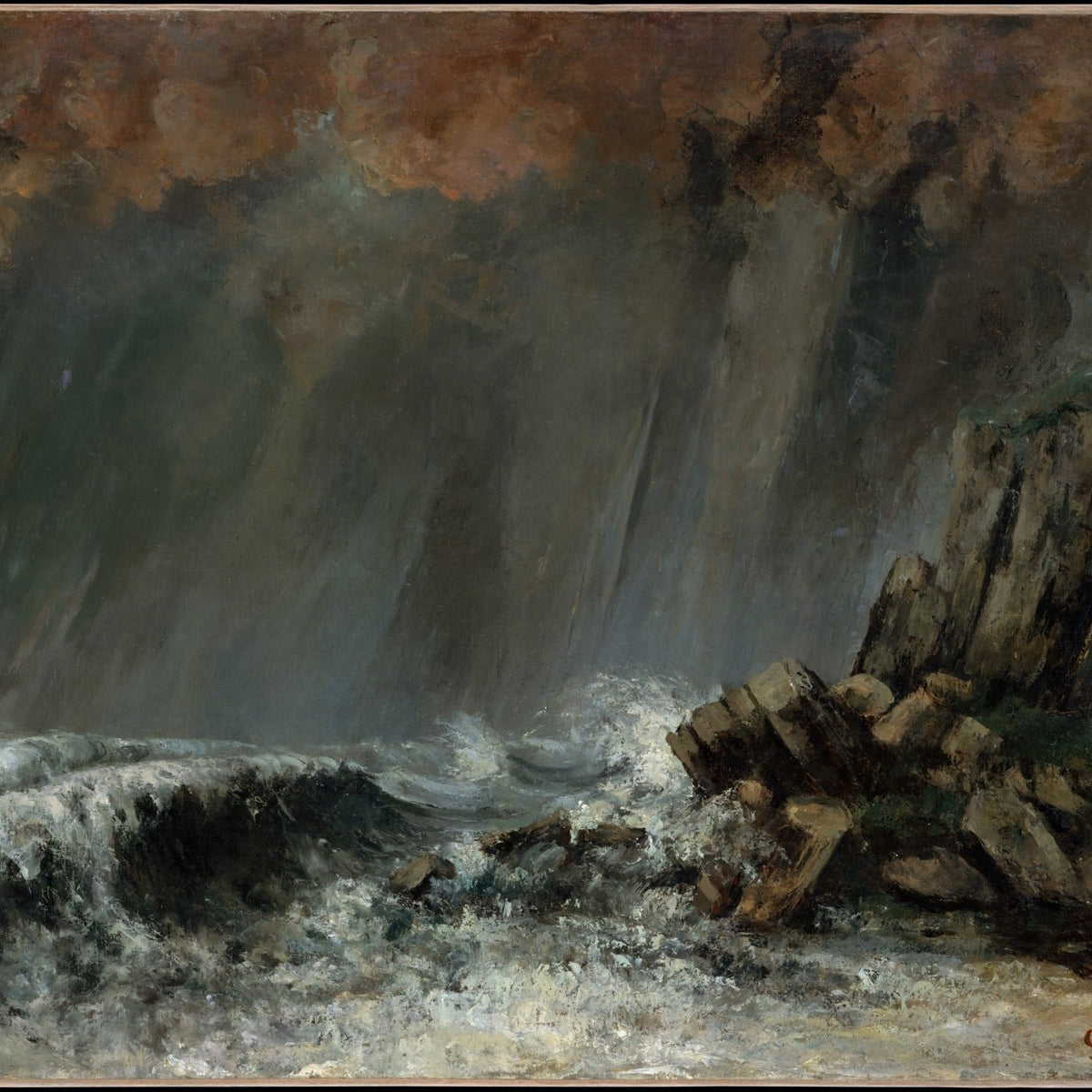Stormy Sea Cliffs and Crashing Waves - Landscape Oil Painting - Oil Painting Haven