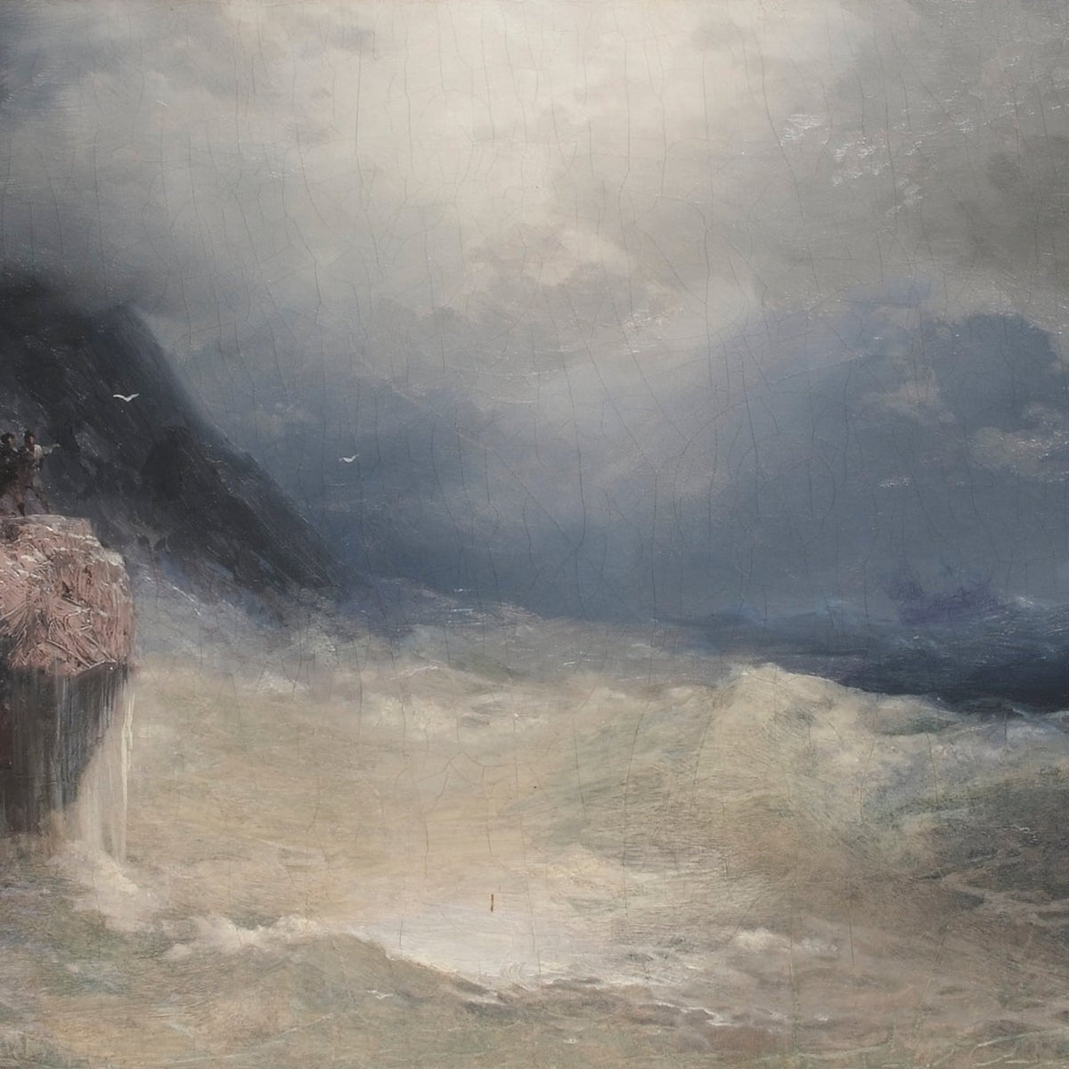 Stormy Sea Cliffs, Crashing Waves - Landscape Oil Painting - Oil Painting Haven