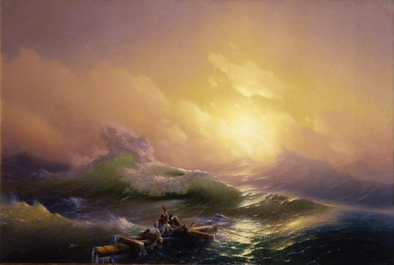 Stormy Sea with Raft at Sunset – Landscape Oil Painting - Oil Painting Haven