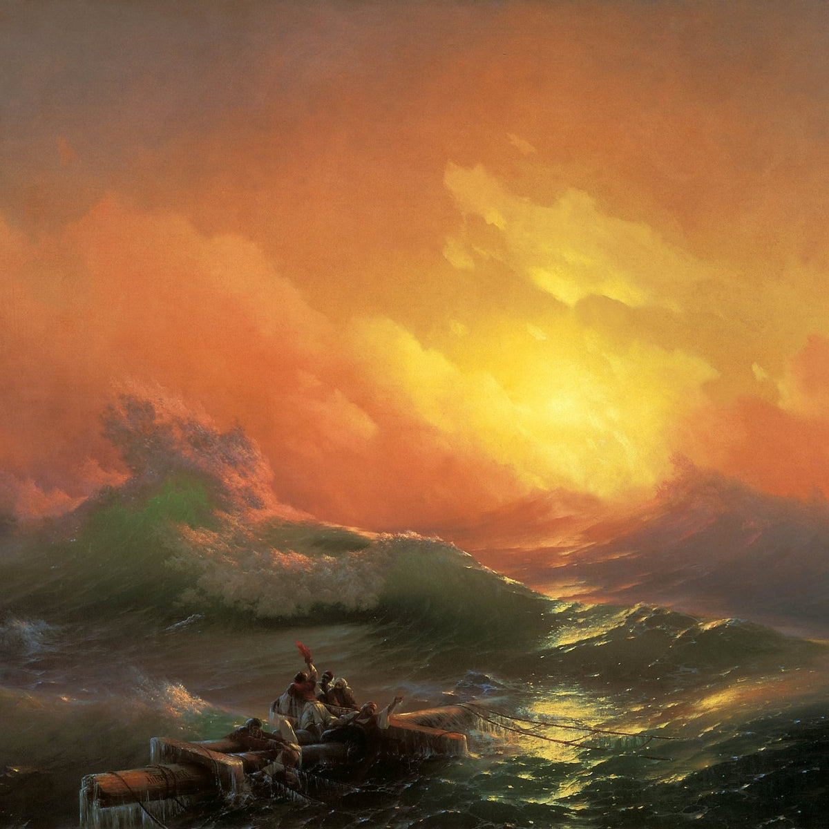 Stormy Sea with Raft at Sunset – Landscape Oil Painting - Oil Painting Haven