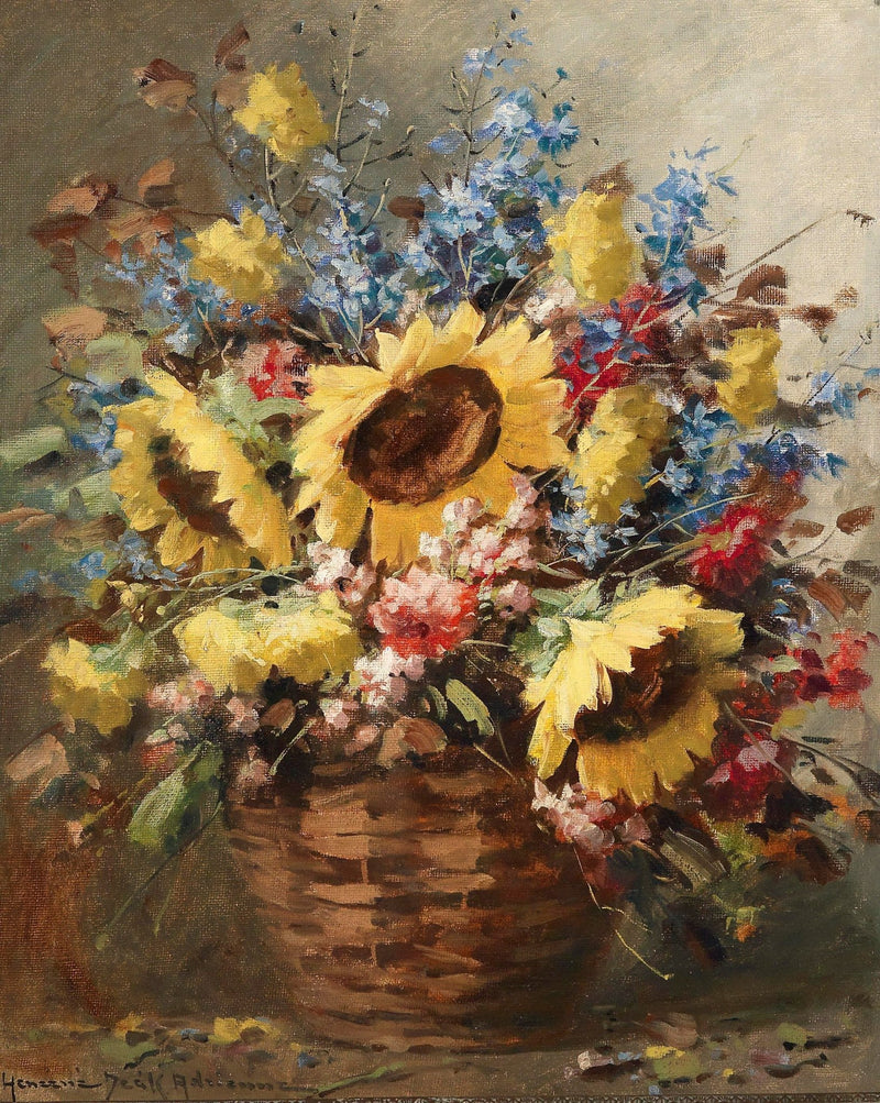 Sunflower Bouquet in Rustic Basket – Floral Oil Painting - Oil Painting Haven