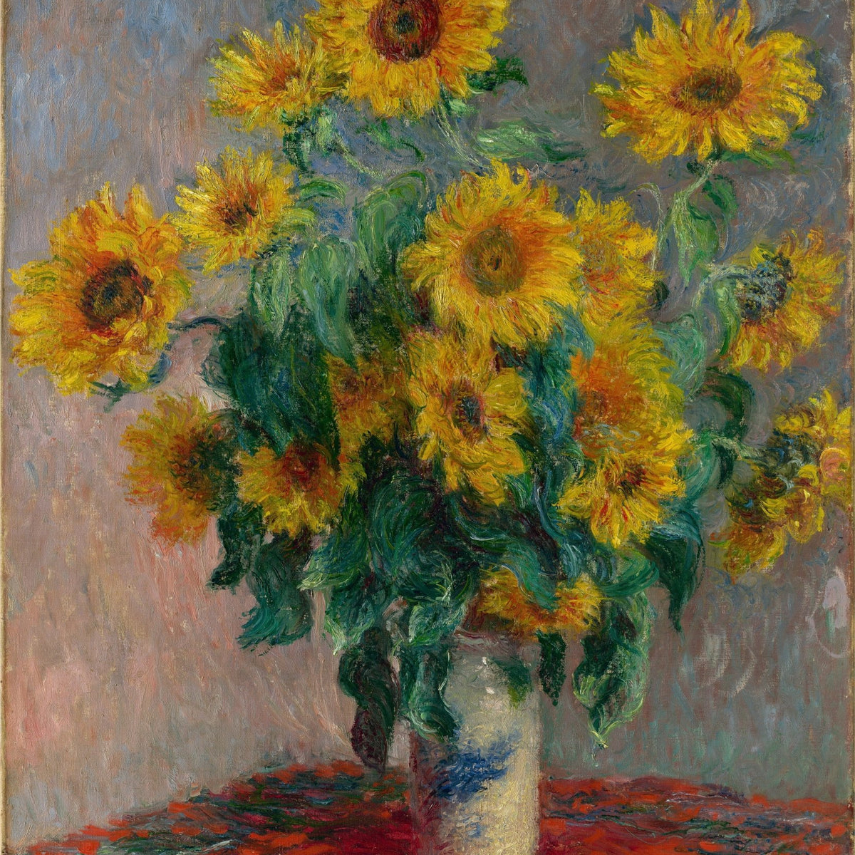 Sunflower Bouquet in Vase, Hand - Painted Still Life – Floral Oil Painting - Oil Painting Haven