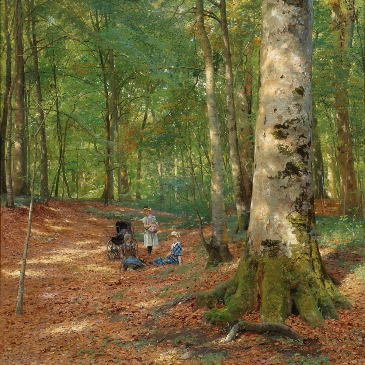 Sunlit Forest Path with Figures – Hand - Painted Landscape Oil Painting - Oil Painting Haven