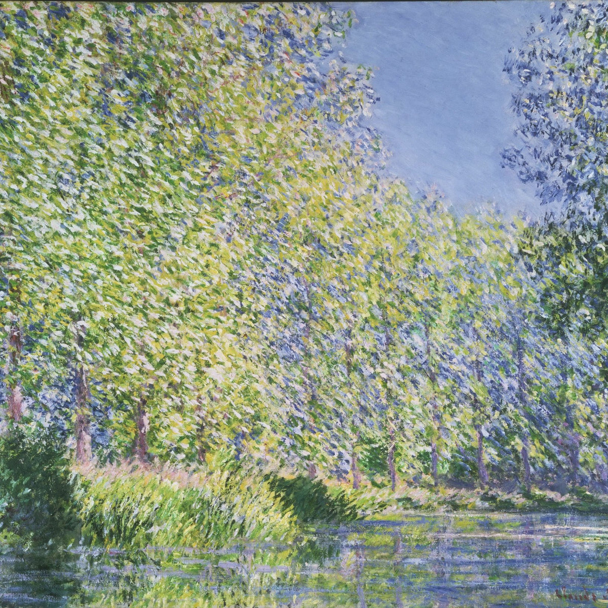 Sunlit Riverbank Trees in Spring Garden Scene - Landscape Oil Painting - Oil Painting Haven