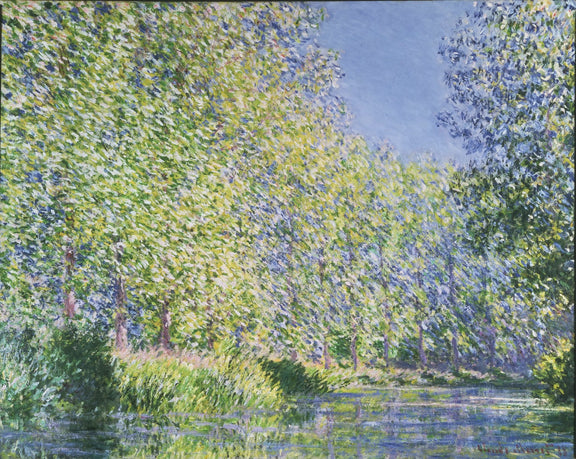 Sunlit Riverbank Trees in Spring Garden Scene - Landscape Oil Painting - Oil Painting Haven