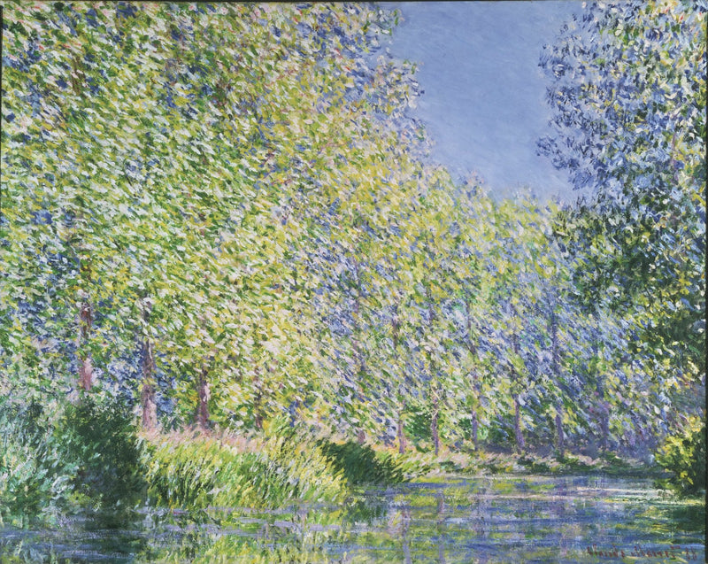 Sunlit Riverbank Trees in Spring Garden Scene - Landscape Oil Painting - Oil Painting Haven