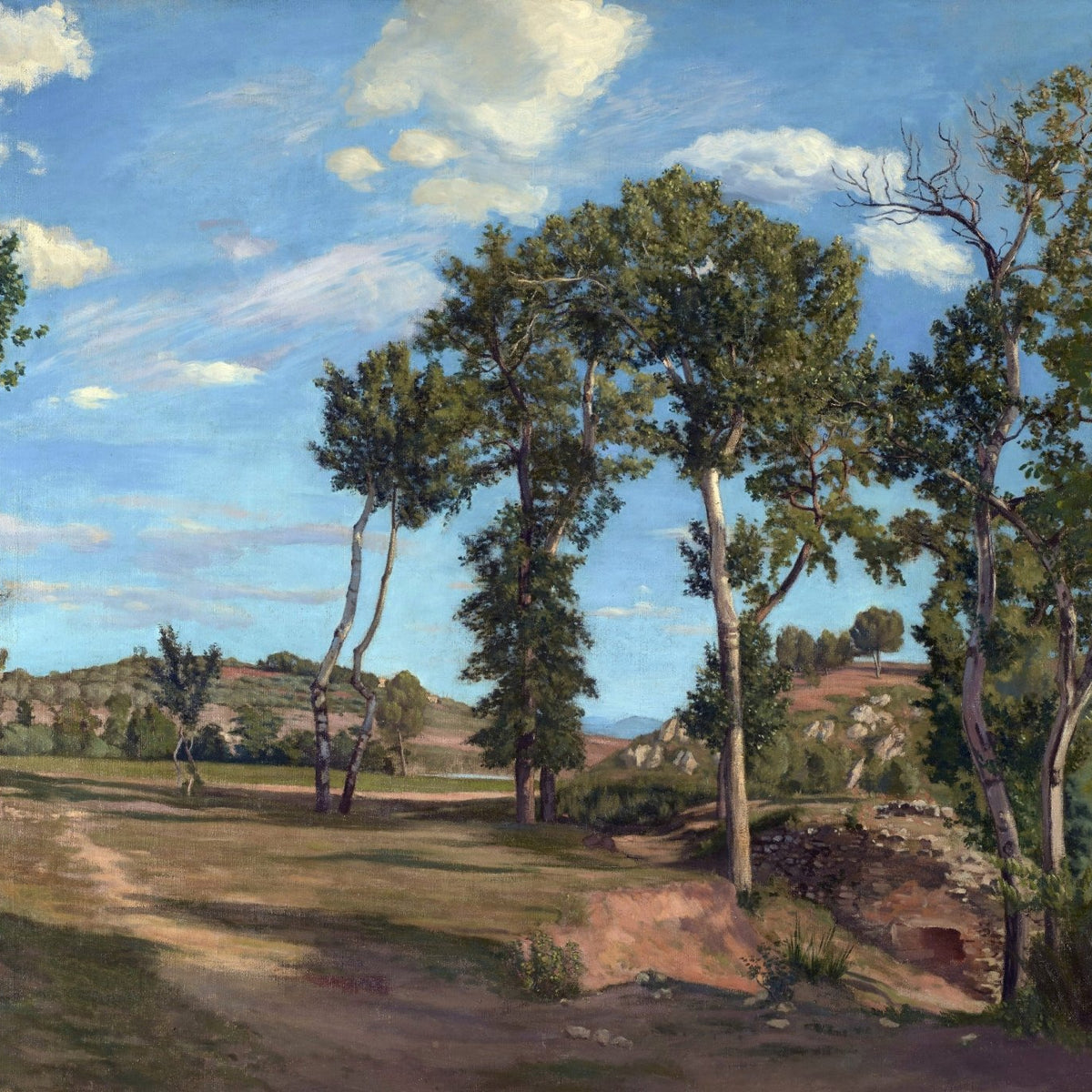 Sunlit Trees and Country Path in Summer - Landscape Oil Painting - Oil Painting Haven