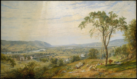 Sunny Valley Farmland and River View - Landscape Oil Painting - Oil Painting Haven