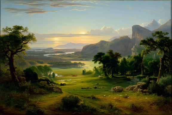 Sunset Valley Mountain River Original Oil Painting For Sale - Oil Painting Haven