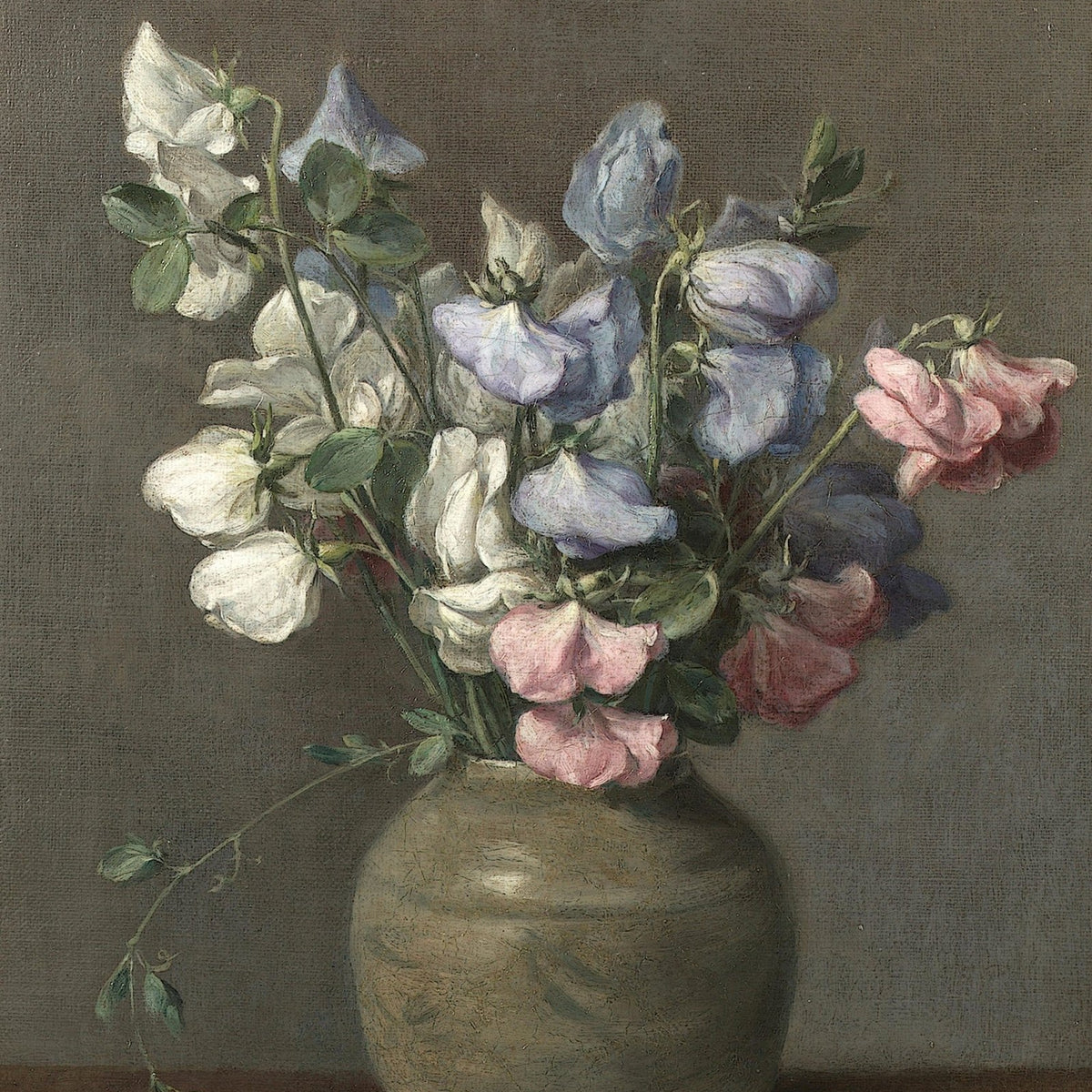 Sweet Pea Flowers in Rustic Vase – Floral Oil Painting - Oil Painting Haven