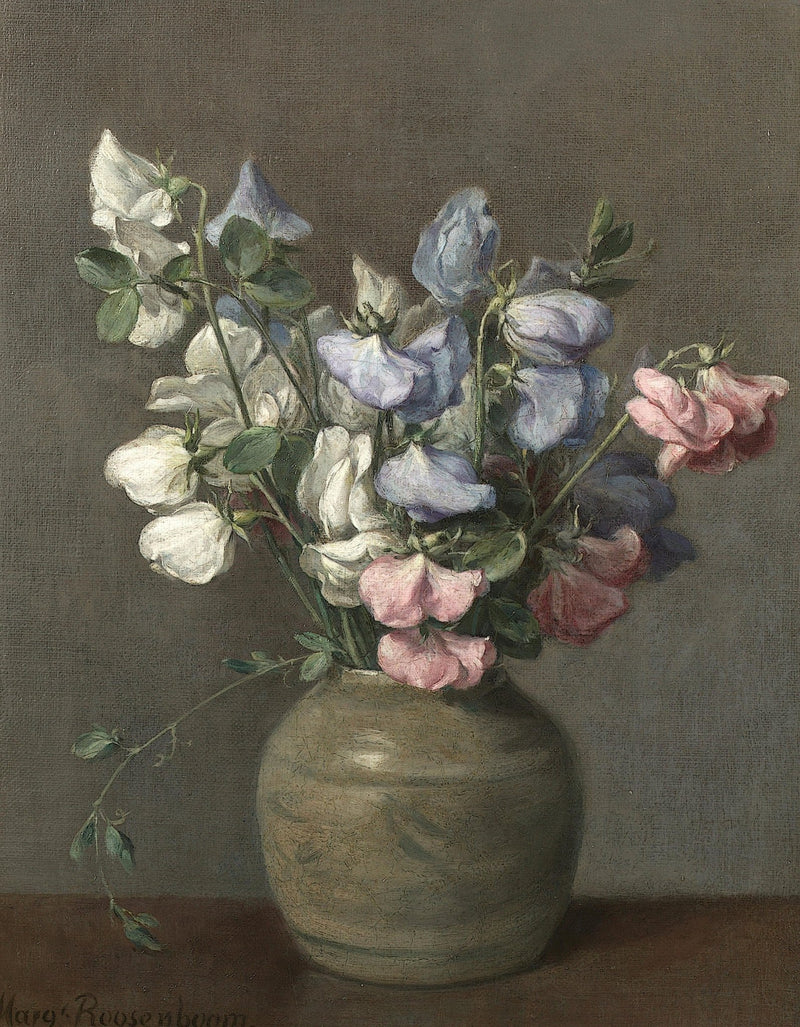 Sweet Pea Flowers in Rustic Vase – Floral Oil Painting - Oil Painting Haven
