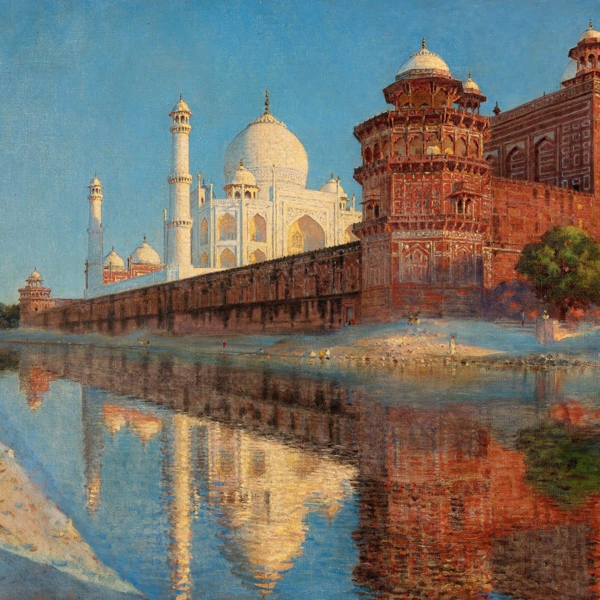 Taj Mahal Reflection by the River – Hand - Painted Landscape Oil Painting - Oil Painting Haven