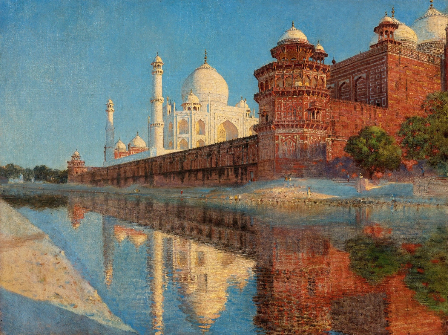 Taj Mahal Reflection by the River – Hand - Painted Landscape Oil Painting - Oil Painting Haven