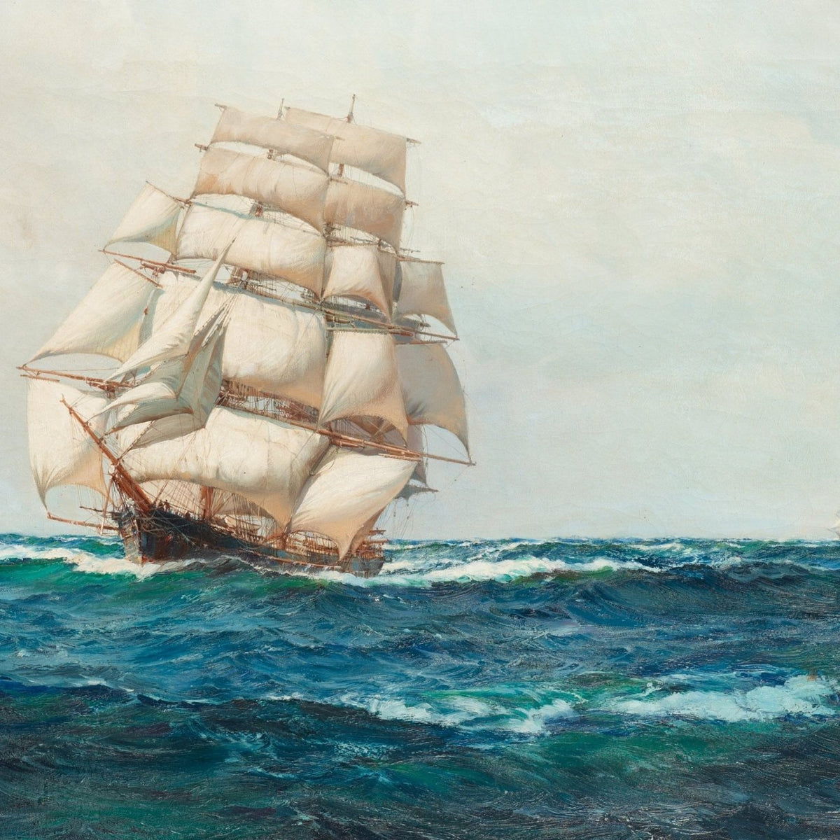 Hand-painted tall ship on open sea nautical oil painting on canvas