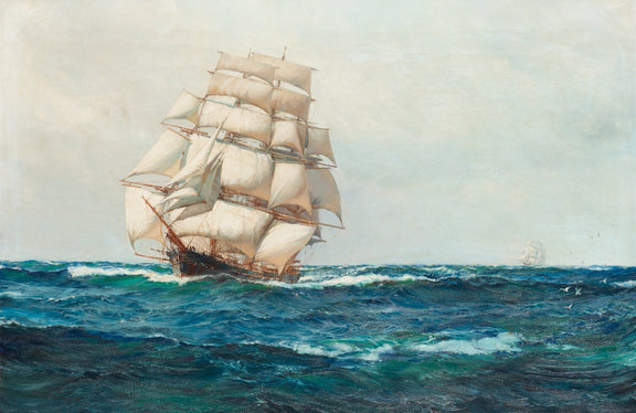 Hand-painted tall ship on open sea nautical oil painting on canvas
