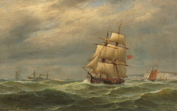 Hand-painted tall ship on rolling sea nautical oil painting on canvas