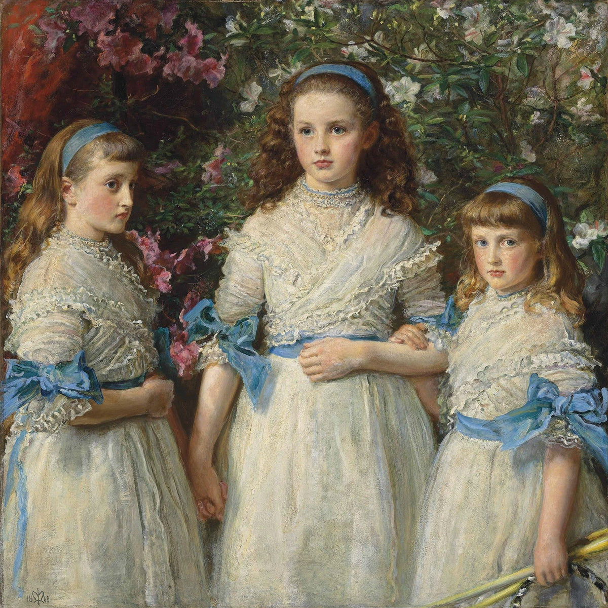 Three Victorian Girls in Garden Portrait - People Oil Painting - Oil Painting Haven