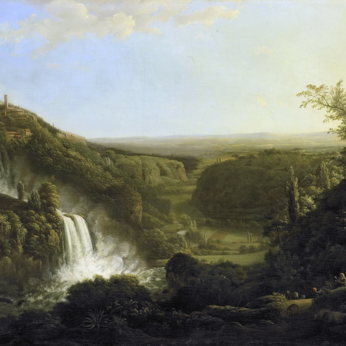 Tivoli Waterfalls and Valley Landscape, Town – Landscape Oil Painting - Oil Painting Haven