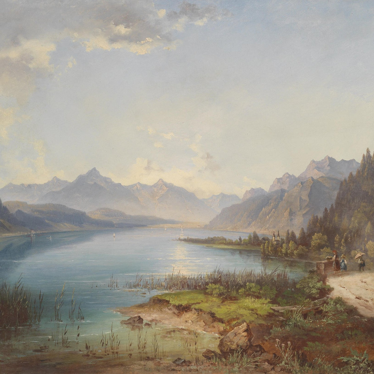 Tranquil Alpine Lake | Hand - Painted Mountain Landscape Oil - Oil Painting Haven