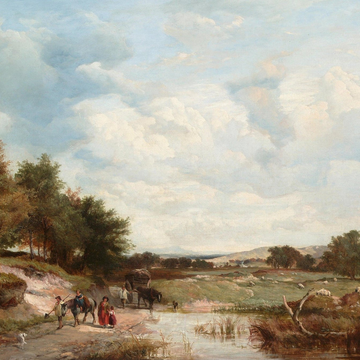 Travelers Along a Country Path by the Water – Landscape Oil Painting - Oil Painting Haven