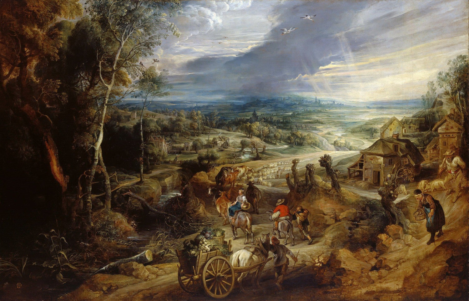 Travelers and Farmers on a Country Road - Landscape Oil Painting - Oil Painting Haven