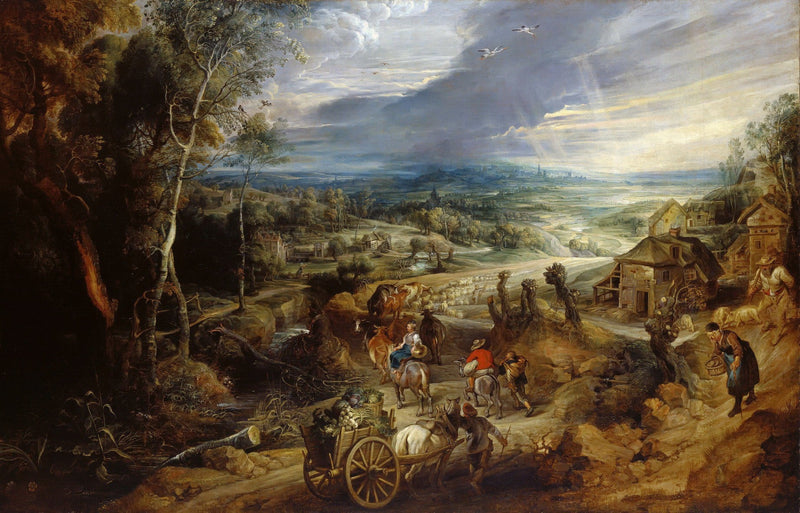 Travelers and Farmers on a Country Road - Landscape Oil Painting - Oil Painting Haven