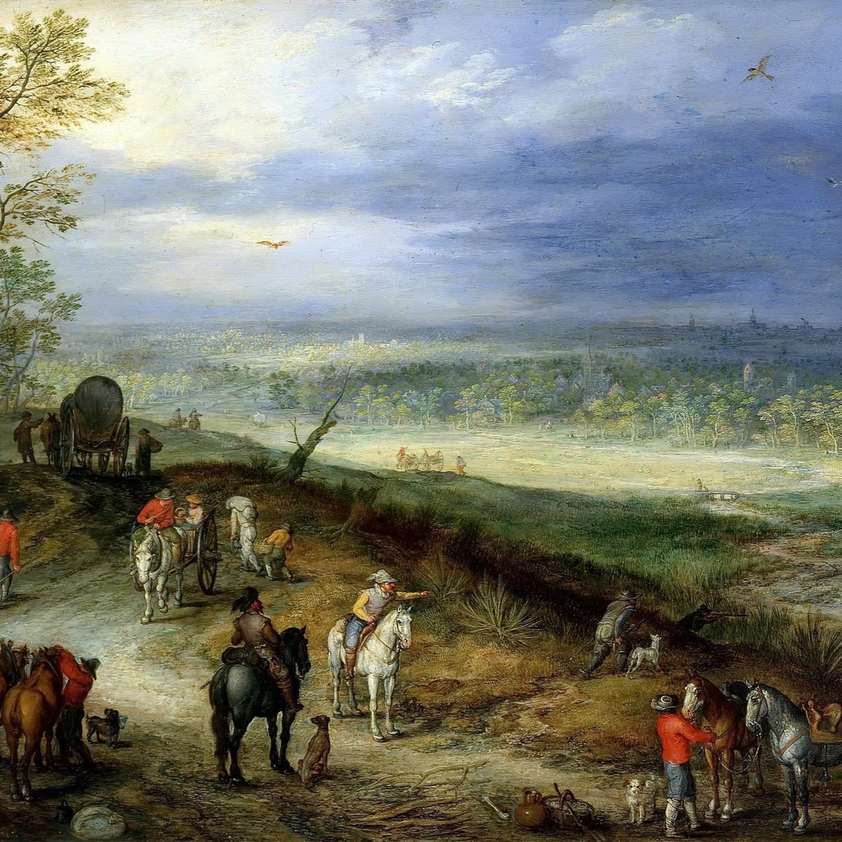 Travelers and Horsemen in a Wide Valley Landscape - People Oil Painting - Oil Painting Haven