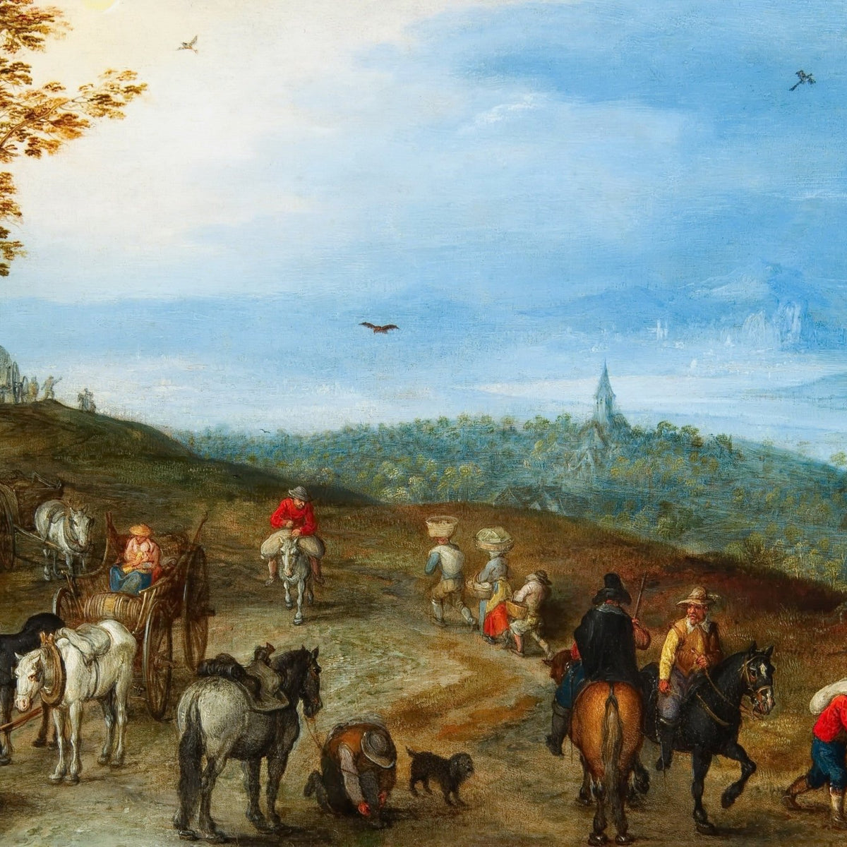 Travelers and Horses on a Country Road - People Oil Painting - Oil Painting Haven