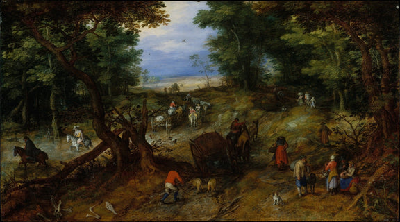 Travelers and Wagons on Woodland Road - People Oil Painting - Oil Painting Haven