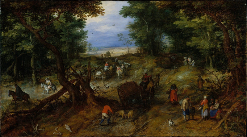 Travelers and Wagons on Woodland Road - People Oil Painting - Oil Painting Haven